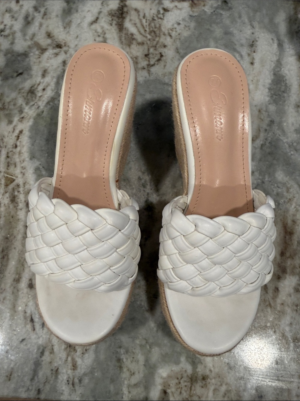 ROAM White Braided Slide Wedge Mules